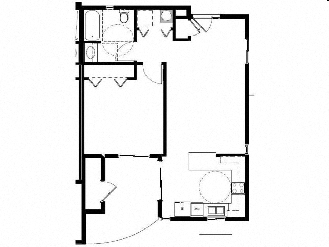 Floor plan for 1 bed, 1 bath, 692 sqft